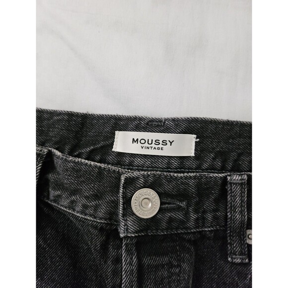 Moussy Vintage Mini Skirt Womens 29 Black Distressed Button Fly Denim Boho Beach - Picture 2 of 9